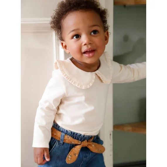 T-shirt manches longues bébé col claudine beige clair