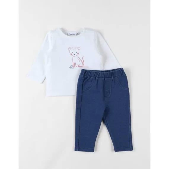 Set 2 pièces legging et t-shirt léopard/denim blanc