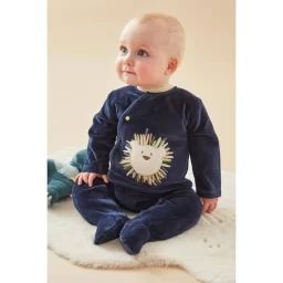 Pyjama 1 pièce imprimé lion en velours bleu