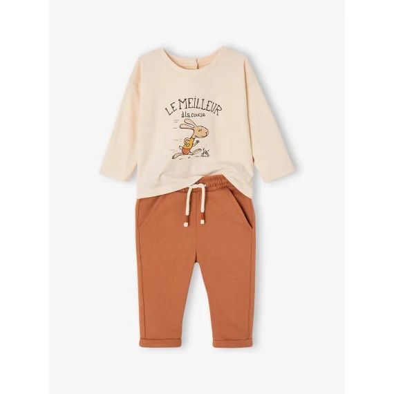 Ensemble T-shirt + pantalon molleton bébé personnalisable caramel