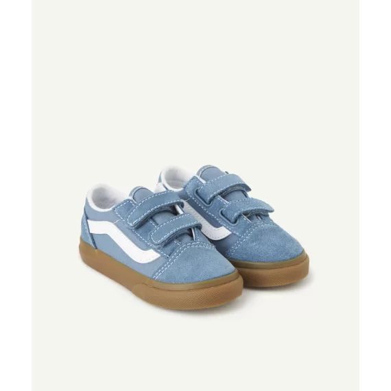 Baskets à scratchs bébé bleues avec semelles marron old skool v