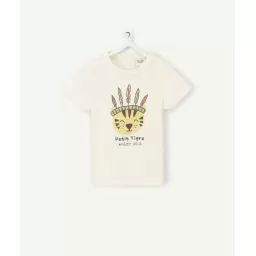 T-shirt bébé garçon en fibres recyclées écru avec tigre indien –  – Soldes