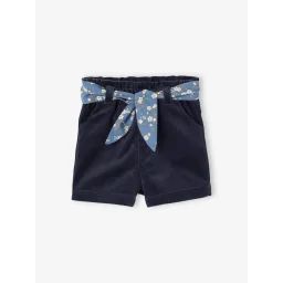 Short en velours lisse ceinture à nouer à fleurs bébé marine