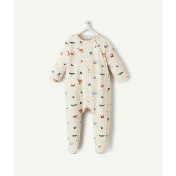 Dors-bien bébé en coton bio écru avec imprimé animaux