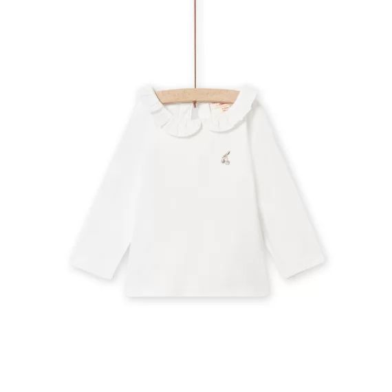 T-shirt Écru À Col Volanté Blanc Bébé Fille