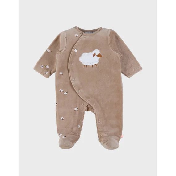 Pyjama Bébé En Velours Avec Broderie Mouton Marron