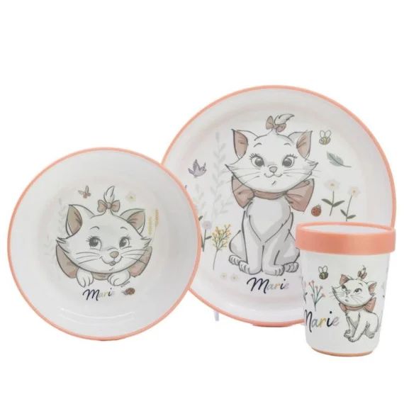 Coffret repas THERMOBABY ARISTOCHAT 3 pieces : Assiette, bol et gobelet blanc