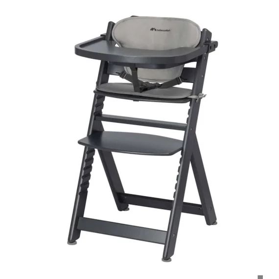 Bebeconfort Timba + Coussin, Chaise Haute Bébé, Chaise Bois, De 6 Mois À 10 Ans (30kg), Mineral Graphite Gris