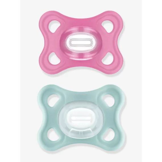 Lot de 2 sucettes 2-6 mois en silicone MAM Comfort rose + vert