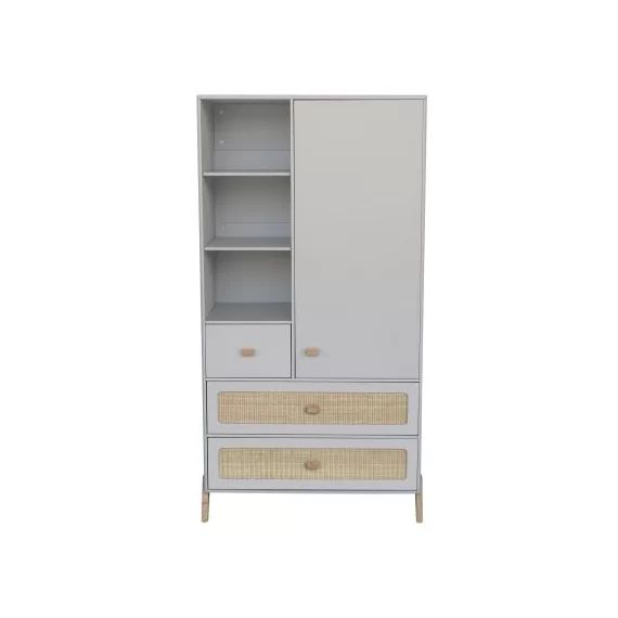 Armoire 1 + 3 tiroirs porte Marelia gris lune