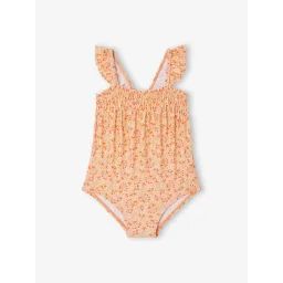 Maillot de bain 1 pièce bébé fille fleurs abricot