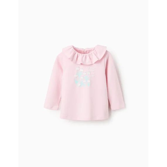 T-shirt À Manches Longues Avec Volants Rose Clair