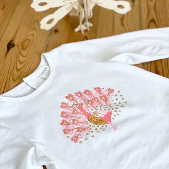 T-shirt avec imprimé paon Fille Blanc