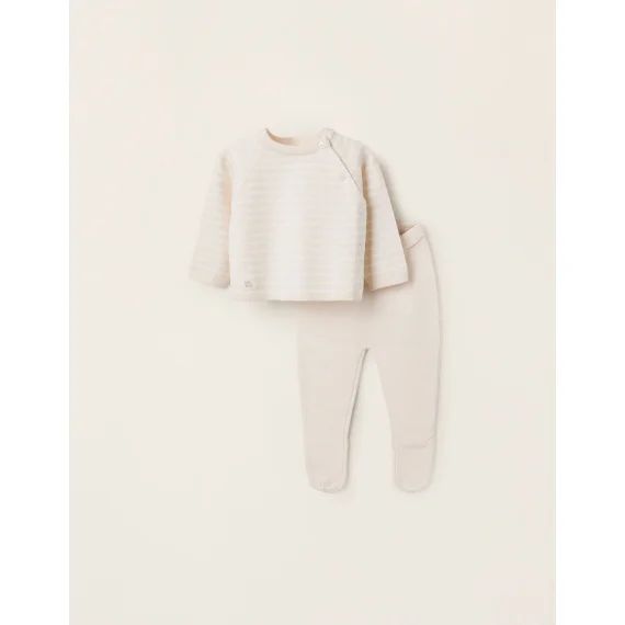 Ensemble En Maille À Rayures Gris Clair