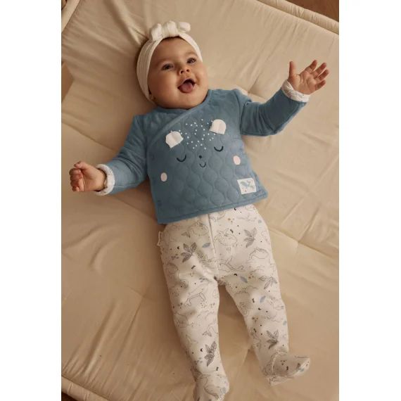 Ensemble Bébé Veste En Coton Matelassé Et Pantalon En Velours Petite Balade Ecru