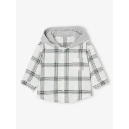Chemise à capuche à carreaux bébé écru
