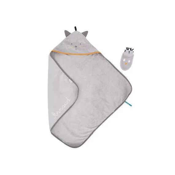 Cape de bain + gant chat Les Moustaches personnalisable (80 x 80 cm)