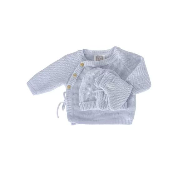Coffret de naissance brassière, bonnet et chaussons bleus (0-1 mois)