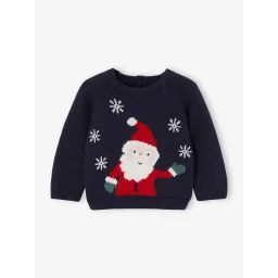 Pull jacquard Père Noël bébé marine
