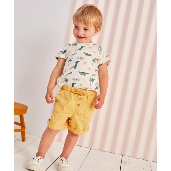 Bermuda droit bébé garçon jaune en coton –  – Soldes
