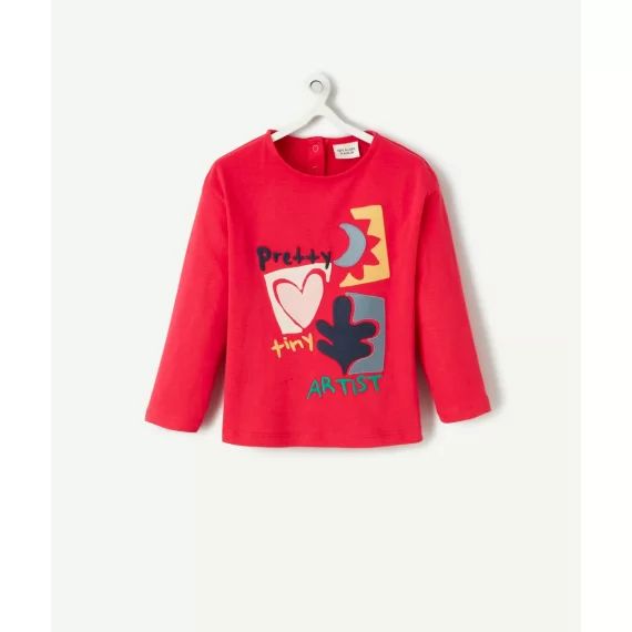 T-shirt manches longues bébé fille rose fushia avec patch brodé