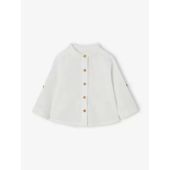 Chemise col mao bébé manches retroussables blanc