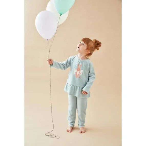 Pyjama 2 Pièces Imprimé Lapin En Velours Bleu