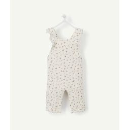 Salopette écrue et fleurie à bretelles volantées en coton bio –  – Soldes