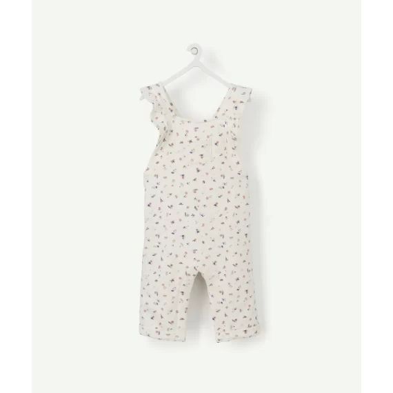 Salopette écrue et fleurie à bretelles volantées en coton bio –  – Soldes