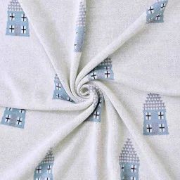 Couverture En Coton Bio Gots Écru, Motifs Bleu