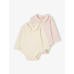 Lot 2 bodies bébé fille pois flockés en coton Bio rose pâle