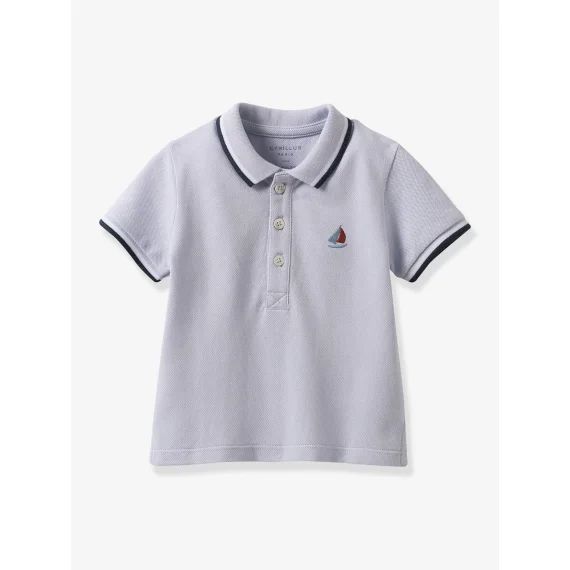 Polo maille piquée bébé coton biologique CYRILLUS bleu grisé