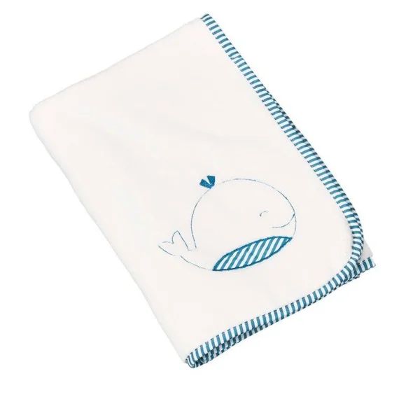 SAUTHON Couverture bébé 75 x 100 cm Blue Baleine blanc