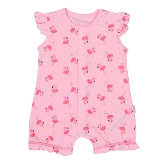 Combishort bébé fille en coton bio, Flamants roses rose