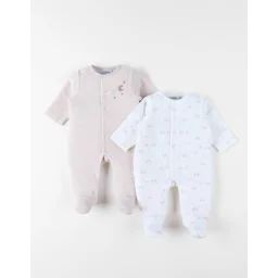 Set De 2 Pyjamas Bébé Velours Beige