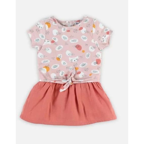 Robe bi-matière mousseline manches courtes rose