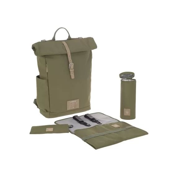 Sac à dos à langer en polyester recyclé Green label Rolltop olive