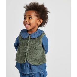 Gilet sans manches bébé fille en sherpa vert –  – Soldes