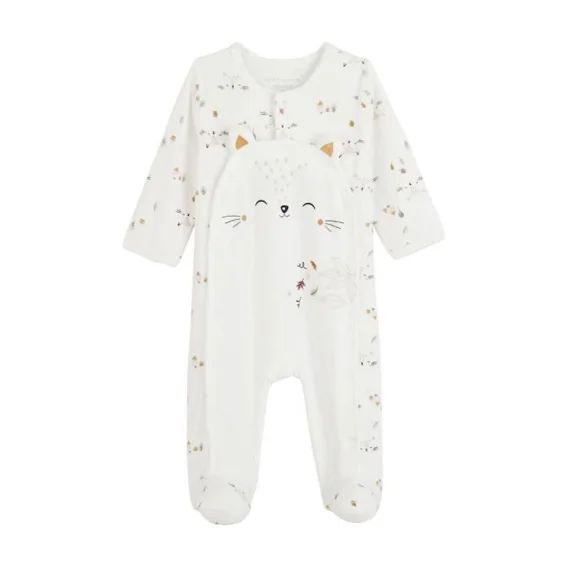 Pyjama Bébé En Velours Ouverture Pont Bisous Blanc
