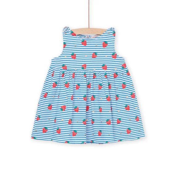 Robe À Imprimés Fraises, Coeurs Et À Rayures Blanches Et Bleues