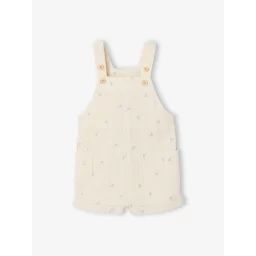 Salopette courte bébé en gaze de coton beige