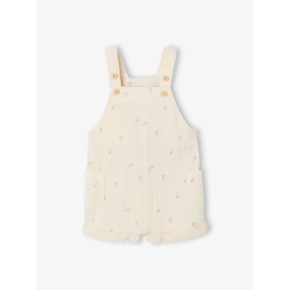 Salopette courte bébé en gaze de coton beige