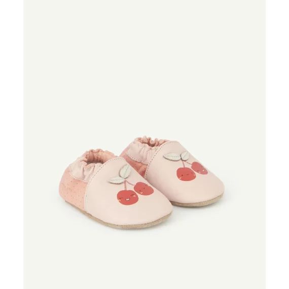 Chaussons bébé rose en cuir avec cerises –  – Soldes