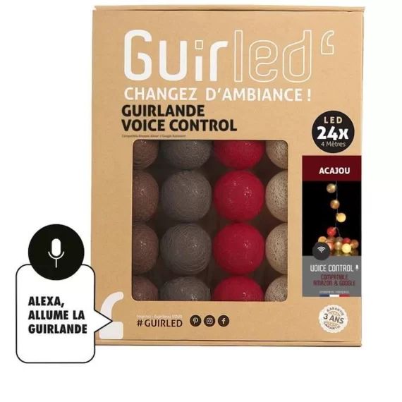 Guirlande lumineuse wifi boules coton LED USB – Commande Vocale – Maison connectée – Amazon Alexa & Google Assistant –  24 boules 2, marron