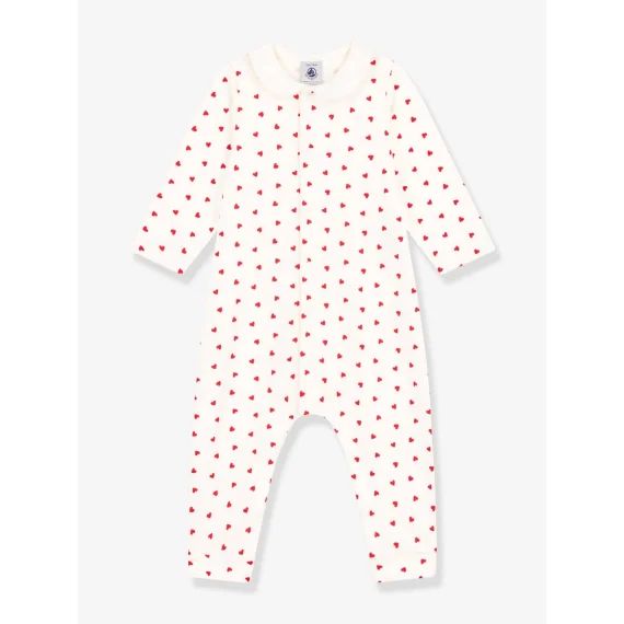 Combinaison longue petits cœurs bébé PETIT BATEAU blanc imprimé