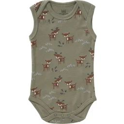 Body sans manches en coton bio Deer olive (3-6 mois : 60 à 67 cm)