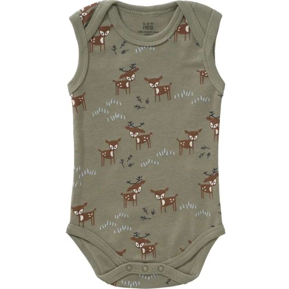 Body sans manches en coton bio Deer olive (3-6 mois : 60 à 67 cm)