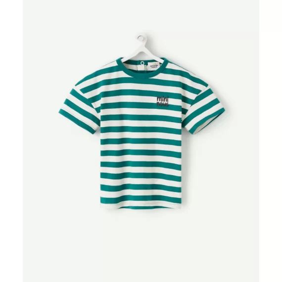 T-shirt bébé garçon en coton bio rayé vert et écru –  – Soldes