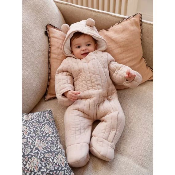 Combipilote en gaze de coton bébé ouverture décalée beige