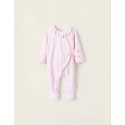Grenouillère En Velours Avec Nœud Et Broderie Anglaise Rose